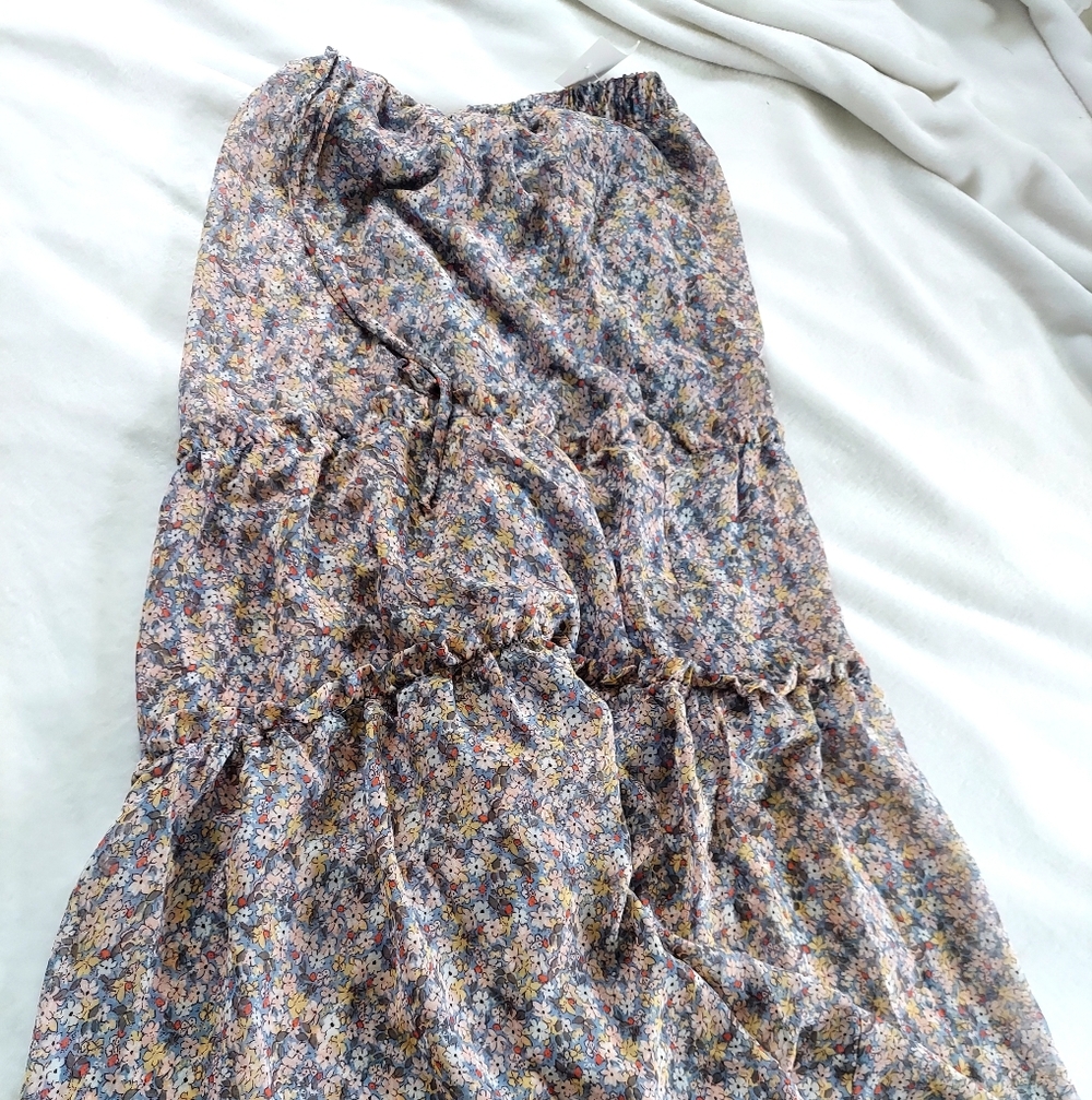 Sienna Sky Floral Tiered Midi Skirt Women Small Ruffles Drawsteing Waist